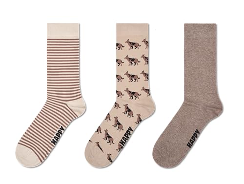 Happy Socks 3-Pack Dog Socks, Beige, M/L