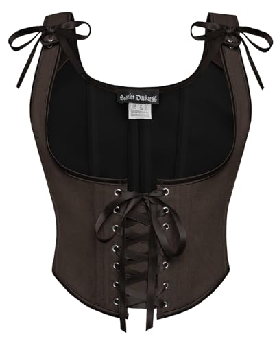 SCARLET DARKNESS Korsett Damen U-Ausschnitt Vintage Corset Top Lace-up vorne Unterbrust Elegant Corsage Braun 38