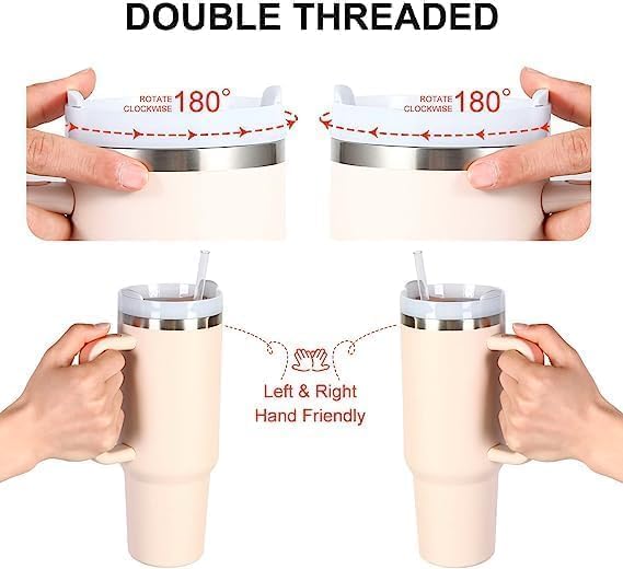 Miniatura 5 de 40oz Tumbler with Handle and 6 Straws-Travel Coffee Mugs with 6 Reusable Straws and Brush  Insulated Quencher Stainless Steel large capacity car cup