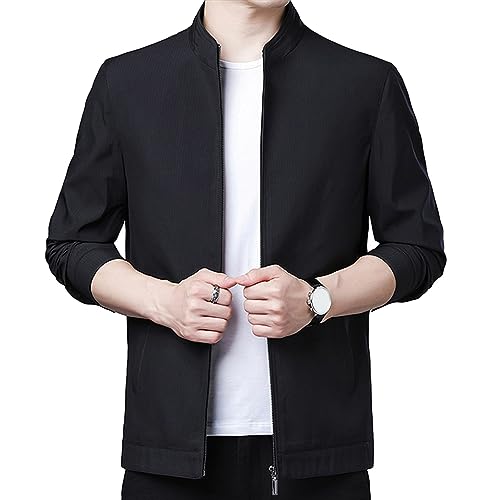 Men Office Jacket Men's Solid Color Spring/Fall Coat Formal Business with Full Zipper Closure Stand Collar Pockets