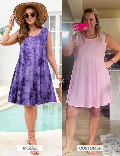 Image of JollieLovin Women Plus Size Curvy Summer Tank Sun Dresses Sleeveless Causal T-Shirt Dress Beach Swing Cover up(L-5X)