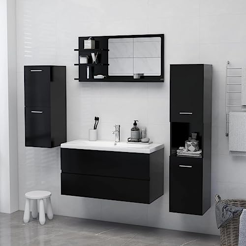 Miroir de salle de bain noir avec étagères pour optimiser un meuble lavabo - 3