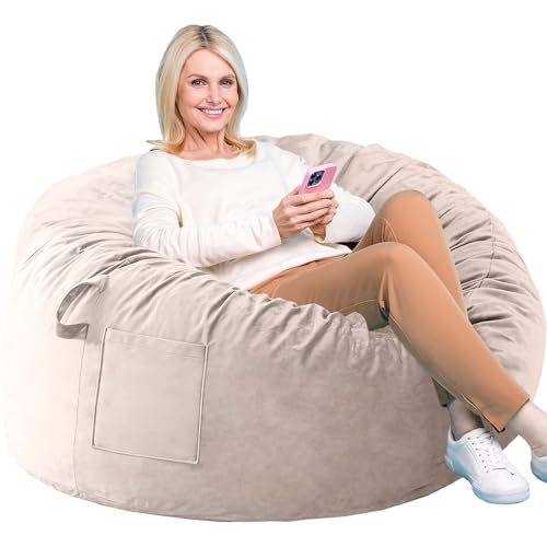 Image of Bean Bag Chairs, Memory Foam Stuffing Bean Bag Chair for Adults /Teens /Kids, Velvet Lazy Sofa Furniture with Removable High-Rebound Memory Foam for Living Room Bedroom College Dorm