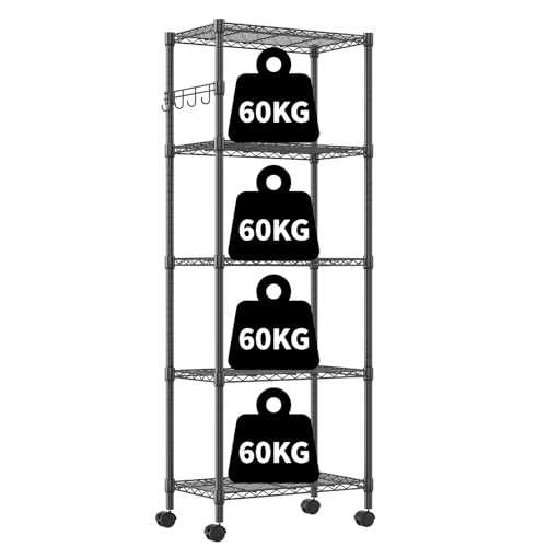 Himimi Étagère à 5 Niveaux avec roulettes, étagère de Rangement en métal, étagère de...
