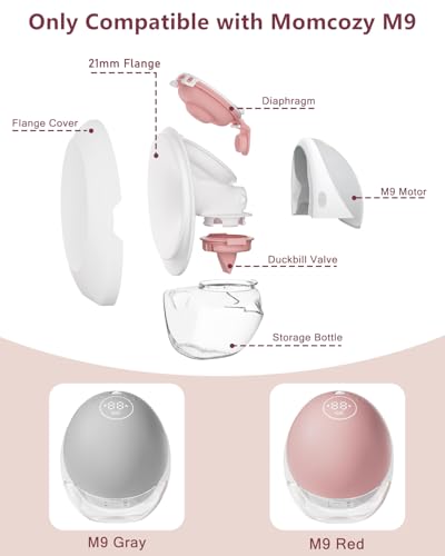 Image of 2 Pack 21mm Full Breast Pump Kits Compatible with Momcozy Upgraded Mobile Flow M9, Upgraded M9 Full Set Parts Including 21mm FlnageX2, Red ValveX2, Red DiaphragmX2, Container with Silicone LipX2