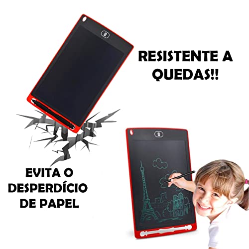 Lousa Mágica Infantil Digital 8,5' Polegadas LCD Branco Preto Azul Verde Vermelho Rosa Mais Caneta