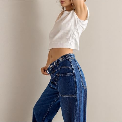 People Free Pants, People Free Dupes, Wide Leg Baggy Boyfriend Jeans Sweatpants Women Trendy Palmer Cuffed Jeans Midnight Blue4