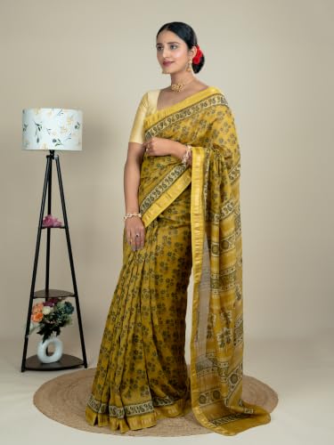Ushvii mustard maheshwari silk saree – image 3