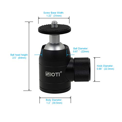 Sioti Tripod Mini Ball Head Tripod Mount Head-Metal Ballhead 360° Pan 90° Tilt Tripod Mount With 1/4" Screw For Digital Camera/Compact Dslr/Cell Phone/Monopod/Gopro/Light Stand/Light House #TOP5