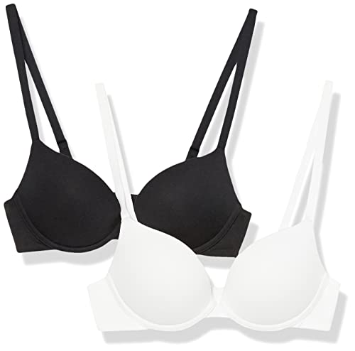 Amazon Essentials Reggiseno in Cotone Push-Up Donna, Pacco da 2, Bianco/Nero, 2B