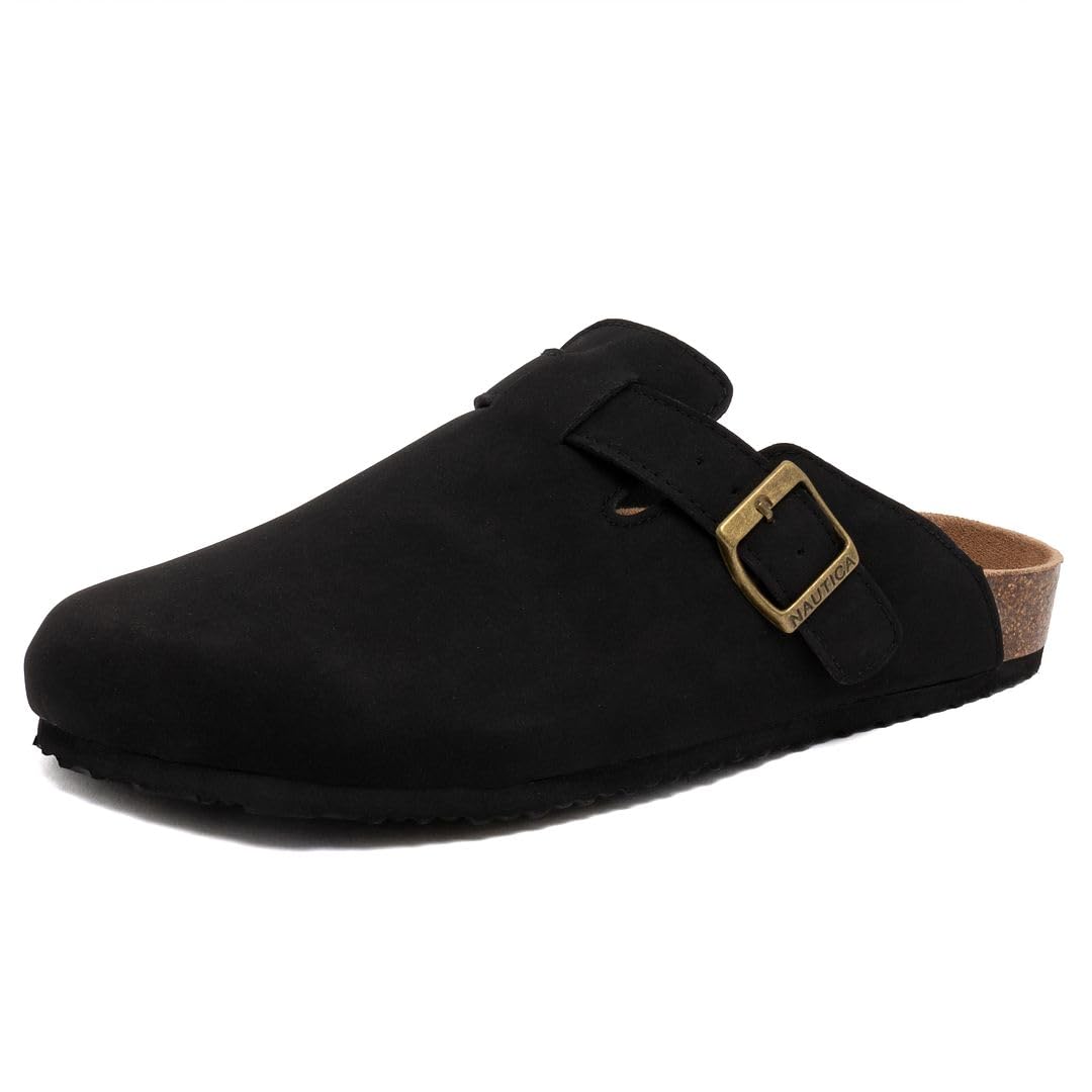 Men’s Clog Mule Sandals, Slip On Comfort Shoes with Adjustable Buckle, Vegan Suede Upper, Cork Footbed, Arch Support for Everyday Wear