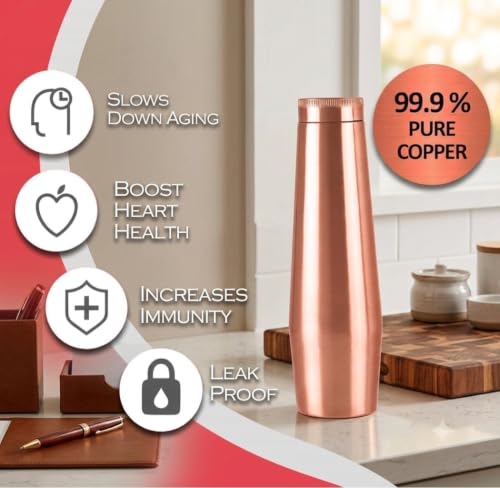 Image of Tambra Pure Copper Matt Crown Design Water Bottle with Advanced Leak Proof Protection and Joint Less With Matt Finish Look | Ayurveda and Yoga Health Benefits | (950 ml, Pack of 1)