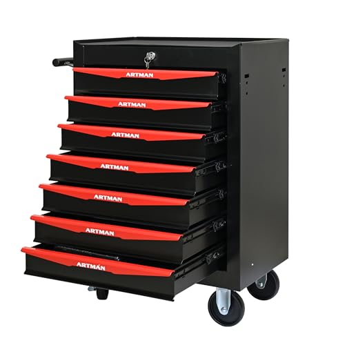 WTRAVEL 7-Drawer Tool Chest on Wheels Rolling Tool Box Mechanic Tool Cart with Drawers Multifunctional Tool Storage Cabinet for Garage, Warehouse, Workshop, Repair Shop