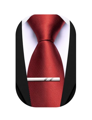 Image of Barry.Wang Silk Men Ties Formal Stripes Necktie and Tie Clip for Wedding Party Business Fashion Classic