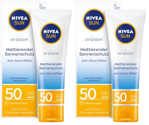 NIVEA SUN Protector solar para la cara, Factor de protección solar 50, 50 ml (Paquete de 2)