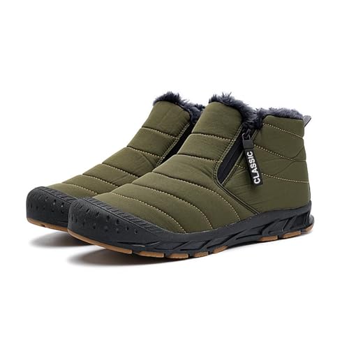 LIOERDIWE Men's Snow Boots Waterproof Winter Boots Fur Lined Warm Comfortable Slip on Outdoor Men Snow Shoes Zipper Ankle Boot(Green, 9.5 Men)