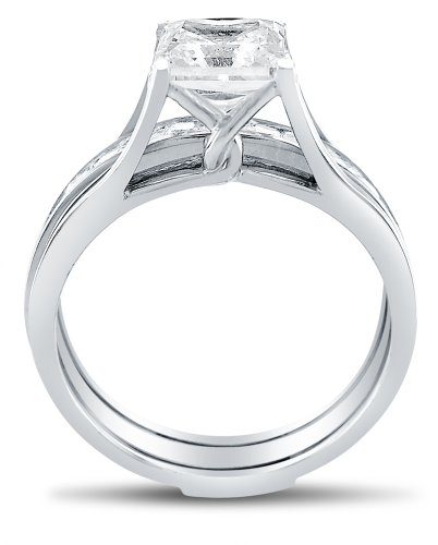 Size 4.5 - Solid 925 Sterling Silver Bridal Set Princess Cut Solitaire Engagement Ring with Matching Channel Set Wedding Band CZ Cubic Zirconia 2.0ct. with Elegant Velvet Ring Box