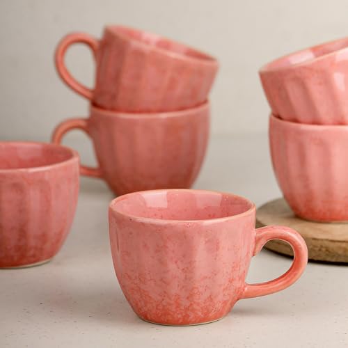 Image of The Earth Store Peach Frosted Tea Cup Set of 6, 150 ML Each, Microwave and Dishwasher Safe Coffee Cups | Cup Set for Tea | Tea /chai Cups for Gifting, Home & Office Use, Every Occasion