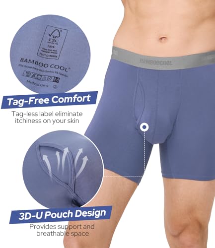 Image of BAMBOO COOL Men's Ultra Breathable Underwear,No Riding Up Boxer Briefs with ComfortFlexible Waistband,Multipack