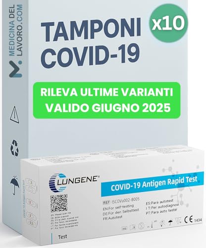 CLUNGENE – 10 x Tamponi Covid 19 Rapido 2025 Nasale, Kit Rapido Tampone per l'Antigene SARS-COV-2, Validato Nuove Varianti 2025. Sensibilità 100% a carica virale alta, 10 TEST