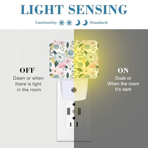 Image of Sweet Colors Flowers Night Light Plug into Wall, Lovely Floral Night Light with Dusk to Dawn Sensor for Kid Girls Boys Women Men Room, Hallway, Kitchen, Bathroom, Stairs Decor