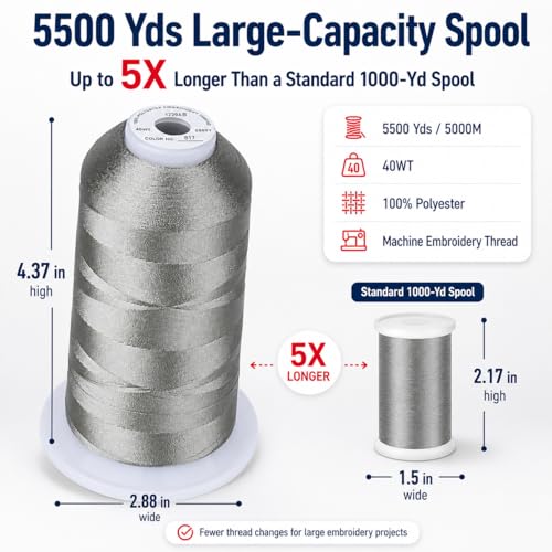 Image of Simthread Embroidery Machine Thread 5000M 40WT Polyester, Grey Satin 817 | 5000M 40WT polyester thread feeds smoothly for home or commercial embroidery projects.