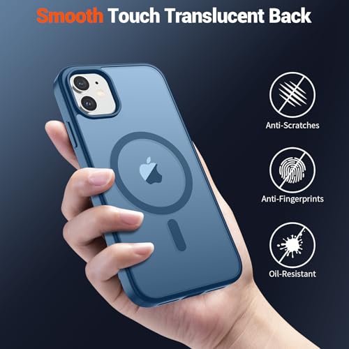 Image of SUPFINE Magnetic for iPhone 12 Case /iPhone 12 Pro Case (Compatible with MagSafe)(Military Grade Drop Protection) Slim Translucent Matte Shockproof with Anti-Fingerprint Phone Case,Deep Blue
