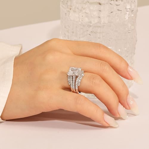Jeulia 5.2CT Sterling Silver Interchangeable Wedding Ring Set | 2-PC CZ Enhancer Bands for Engagement Stacking | Anniversary Valentine's Gift for Bride, Wife with Gift Box4