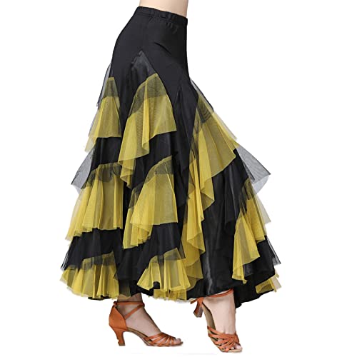 Ruffle Skirt For Ladies Womens Large Swing Half Skirt Lace Dance Skirt Ballroom Practice Skirt (Yellow, One Size) #TOP1