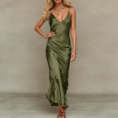 Robe en satin uni sans manches au tomber fluide exceptionnel