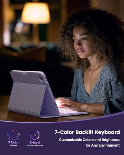 Image of typecase Folio Keyboard Case for iPad 10th Gen 10.9 inch (2022) and iPad 11th (A16, 2025), Magnetic Wireless Detachable Keyboard, 7-Color Backlight, Thin & Light, Pencil Holder - Light Purple