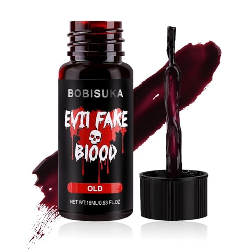 BOBISUKA Halloween Fake Blood Edible Stage Blood 0.53oz Realistic Vampire Blood SFX Makeup Kit Washable Faux Blood Gel for Zombie Monster Costume Cosplay Stage Film & Special Effects Make-Up(Old)