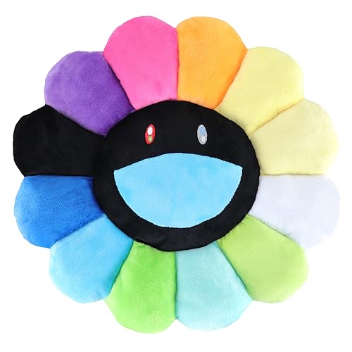 SNEPOO Smile Face Plush Rainbow Pillow, Sunflower Indie Decor Plush Pillow Soft & Comfortable Flower Floor Pillow for Home Reading Bed Room Decoration (40CM, Black Rainbow)