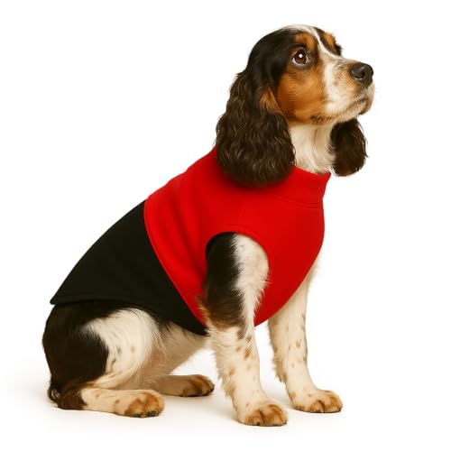 Image of The Pets Company Dog Winter Coat Jacket, Clothes, Windproof, Reversible, Light Weight, Washable, Ultra Warm Thick Fleece Lined Dog Vest for Cold Weather Protection, (Red Black, Medium - 18 Inch)