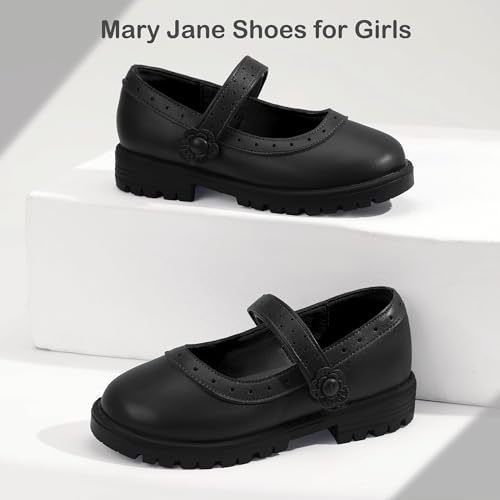 Hehainom Girls Mary Jane Dress Shoes School Uniform Shoes Flower Toddler Little Kid Round Toe Platform Flats 6