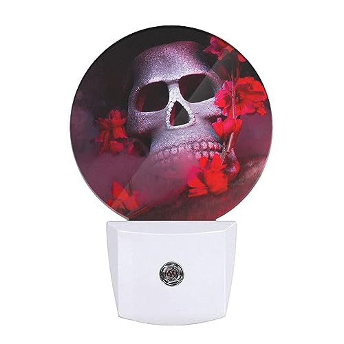 Image of Red Plug-in Nightlight Spider Skull Decorative Night Light Auto Sensor Energy Efficient Dusk to Dawn LED Lighting Home Decor