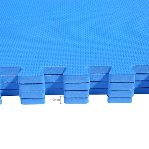 Image of BalanceFrom Puzzle Exercise Mat 1 /2 inch Thick, EVA Interlocking Foam Floor Tiles for Home Gym, Mat for Home Workout Equipment, Floor Padding for Kids, Blue, 24 in x 24 in x 1 /2 in, 144 Sq Ft - 36 Tiles | Tiles for Home Gym, Mat for Home Workout Equipment, Floor Padding for Kids, Blue, 24 in x 24 in x 1 /2 in, 144 Sq Ft-36 Tiles