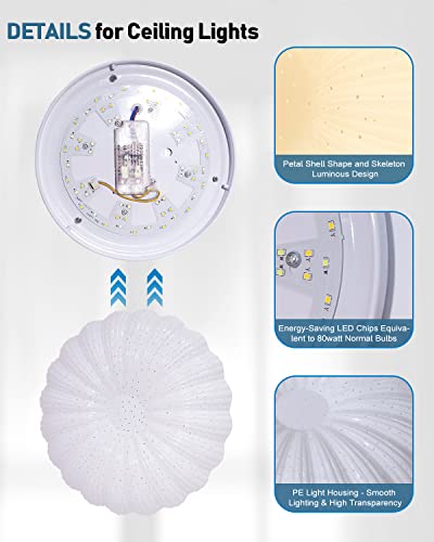 Shenmoyl Modern Led Petal Shell Flush Mount Ceiling Light Fixture 3000K/4000K/6000K Adjustable, 12W 10.6 Inch Creative Round Close To Ceiling Light For Bedroom, Kids Living Room, Kitchen #TOP2
