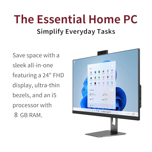 Image of 24 inch Full HD All-in-One Desktop Computer, i5 CPU , 8GB RAM, 256GB SSD, 1920x1080 Display, Privacy Protection Webcam, WiFi 6 + BT 5.3, Win11 Home, Black (i5 CPU+256GB+8GB RAM)