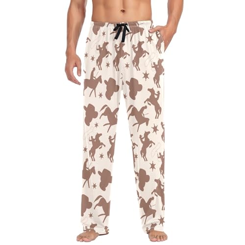Pajama Pants for Men Western Cowboy PJs Soft Cotton Bottoms Comfy Sleep Lounge Pants with Pockets