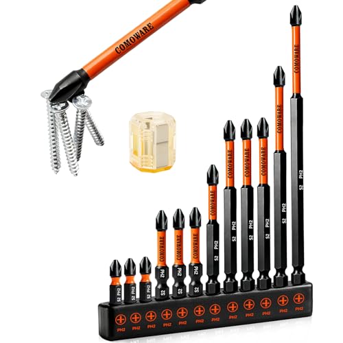 Image of COMOWARE 13pcs Phillips Impact Screwdriver Drill Bits #2, S2 1 /4 inch Hex Screwdriver Bit Set, 1-6 inch Length, CNC Tip Magnetic Drill Bit, Impact Hex Bits Sets with Magnetizer For Power Drill