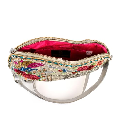 Mary Frances Metallic Melody Beaded Crossbody Handbag Guitar-Shaped Novelty Evening Purse, Silver3