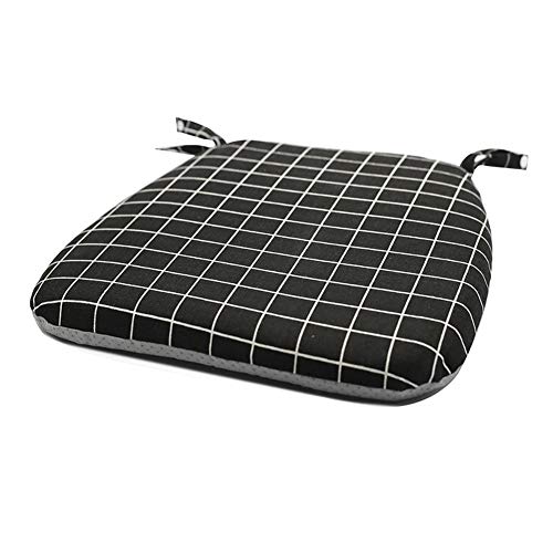 Cojín para silla de comedor con lazos de espuma viscoelástica antideslizante para silla de jardín, 45 x 42 cm, funda extraíble lavable (negro) Cover