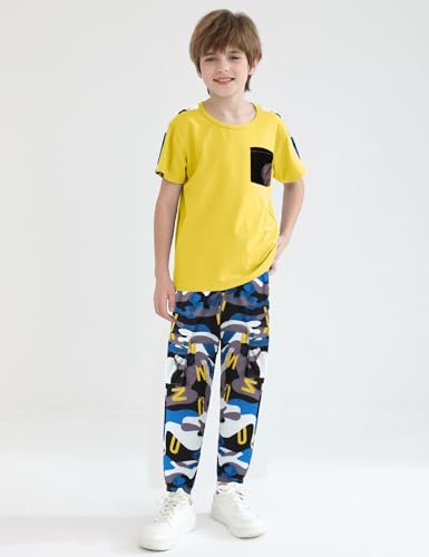 Image of mksodopy Boys Clothes Outfits Set, Camo Cargo Pants and Short Sleeve Pocket Tee 2PC Summer Tracksuit for Kids 5-16Y
