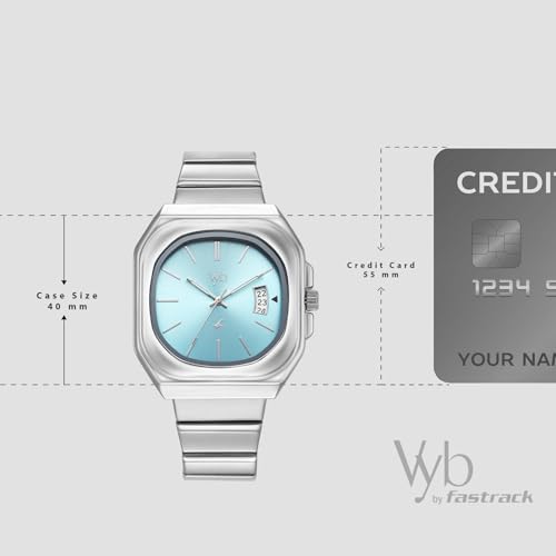 Image of Fastrack Vyb Pioneer Quartz Analog Light Blue Dial Silver Stainless Steel Strap Watch for Men - FV30037SM01W