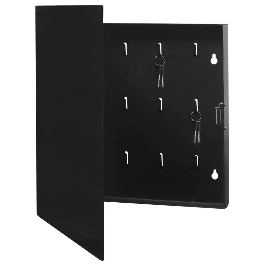 Cassetta portachiavi con lavagna magnetica, nera, 35 x 35 x 4 cm, in acciaio verniciato a polvere, 12 ganci per chiavi, in vetro temperato, porta magnetica per ufficio, casa, organizzazione e