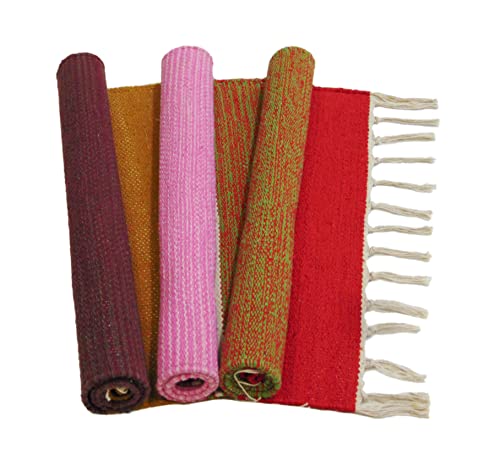 Image of MDZ Hand Woven Cotton Modern Assorted Border Rug | Size: 16 inchx24 inch Inch or 40x60 cm | Color: Assorted Multi | Machine Washable | Eco Friendly | Multi Uses (Combo of 3 Pcs.)
