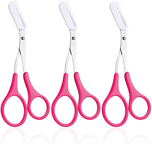 3 Pieces Eyebrow Shaping Cut Scissors Eyebrow Trimmer Scissors with Comb Eyebrow Comb Non Slip Finger Grips Hair Removal Beauty Accessories for Men and Women (Rose Red)