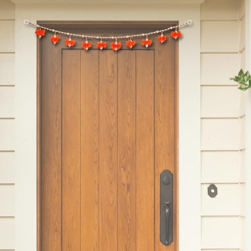 Image of Akaar Decor Artificial Marigold Door Hanging Toran | Diwali Decoration Items for Home Decor| Festive Decor| Office Decor| -(L:Approx. 2.5ft) (Beads BANDHANWAR Orange)