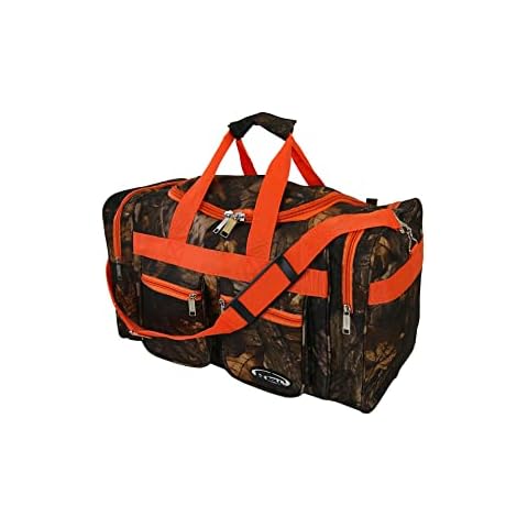 "E-Z Roll" 20 Inch Tree Camouflage Duffle Bag/Outdoor/Sports/Gym/Travel Bag in 5 Colors (Orange Trim) Cover